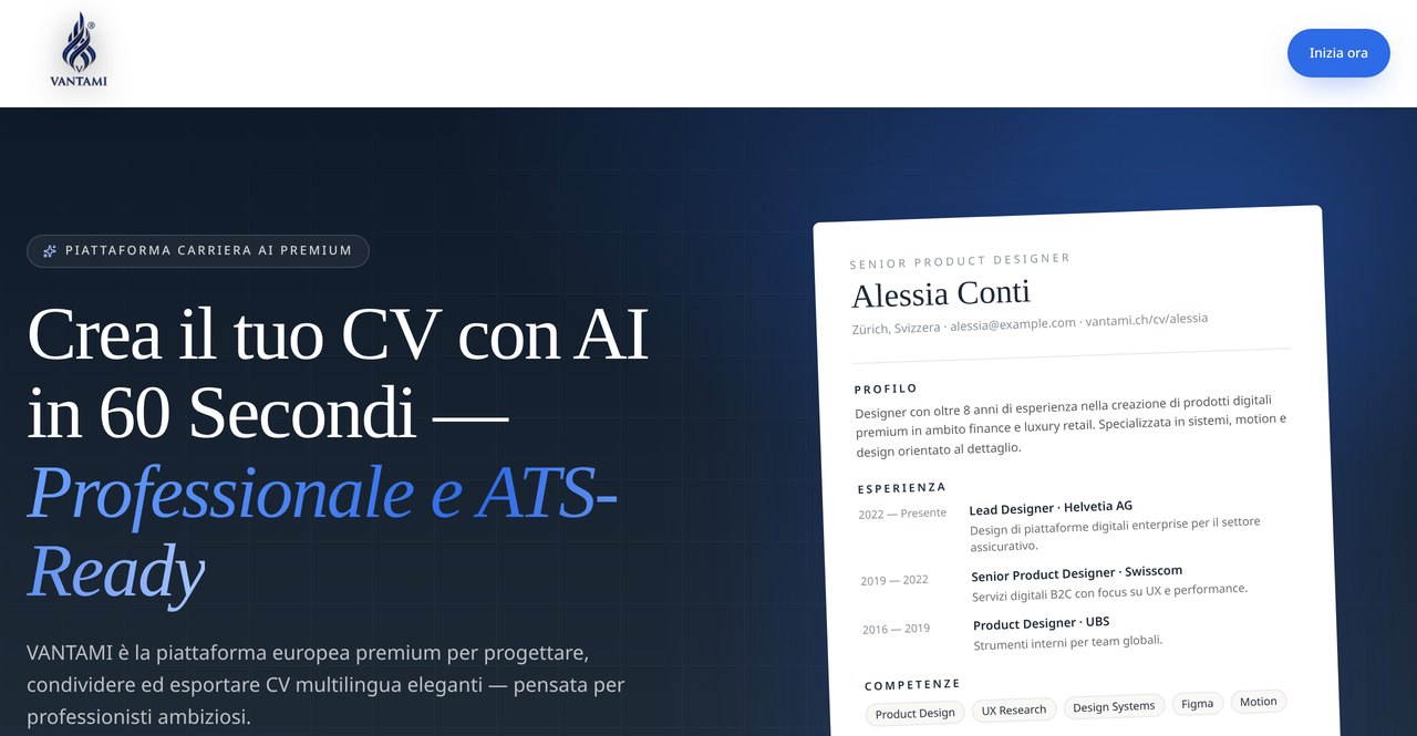 Anteprima della homepage di VANTAMI CV Studio